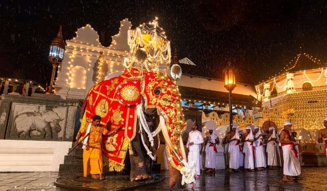 සධාතුක කරඬුව දරාගෙන තේජාන්විතව සඳගල මත පා තැබූ මඟුලැතු සිංහරාජා