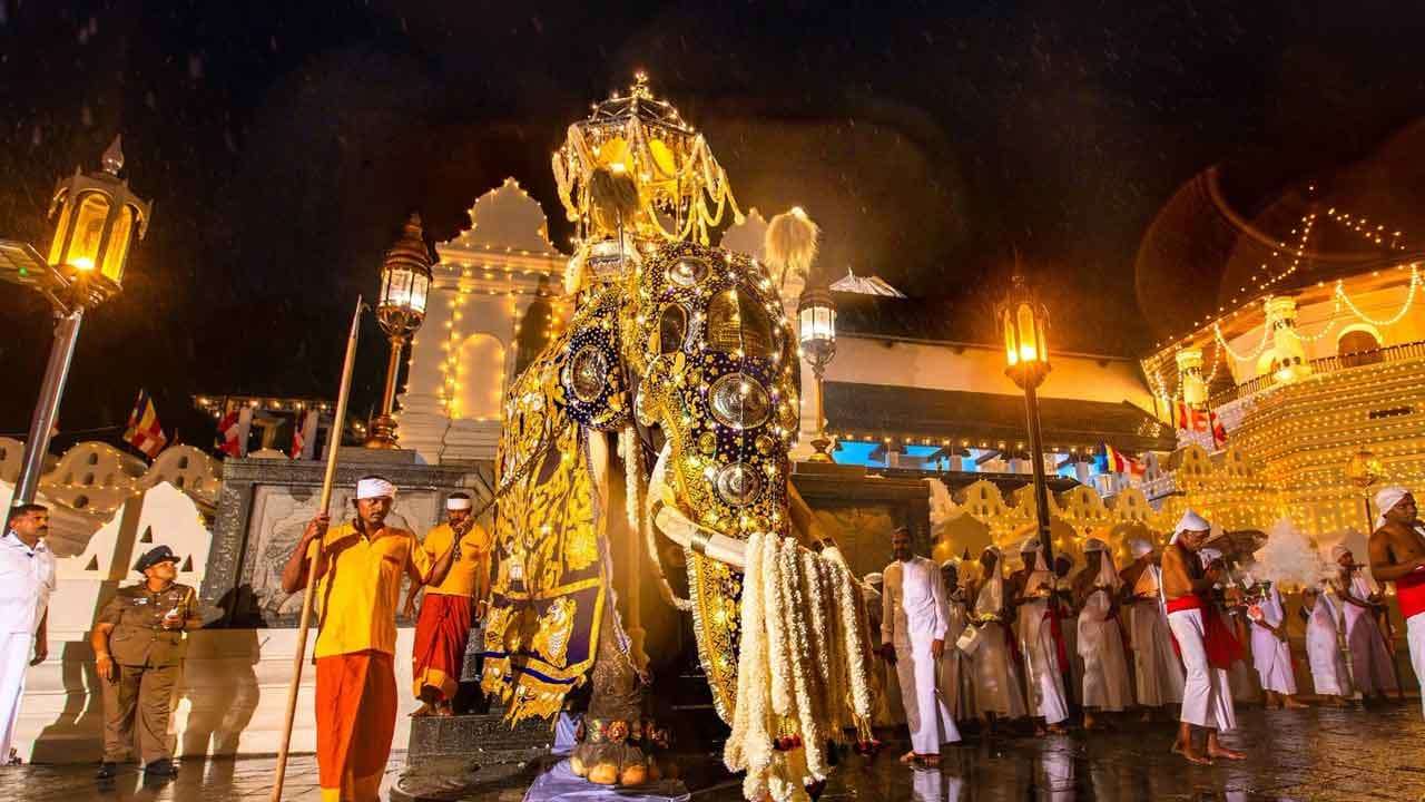සධාතුක කරඬුව රැගත් කදිරපුර වාසනා සඳගලින් බැස යයි