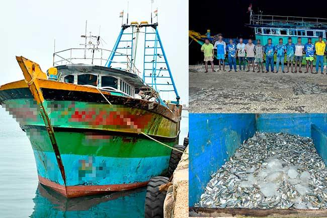 සීමාව පැන්න ඉන්දීය ධීවරයින් 14ක් නාවික හමුදා භාරයට
