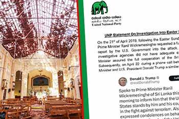 පාස්කු ඉරිදා එල්ල වූ ප්‍රහාර සම්බන්ධයෙන් FBI තොරතුරු ඉල්ලා ඇද්දැයි එජාපය ප්‍රශ්න කරයි