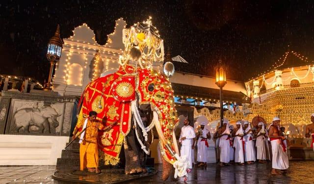සධාතුක කරඬුව දරාගෙන තේජාන්විතව සඳගල මත පා තැබූ මඟුලැතු සිංහරාජා