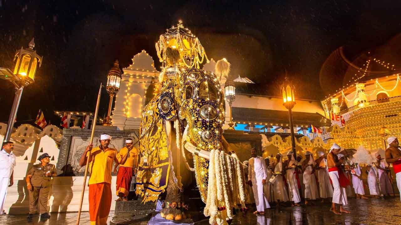 සධාතුක කරඬුව රැගත් කදිරපුර වාසනා සඳගලින් බැස යයි